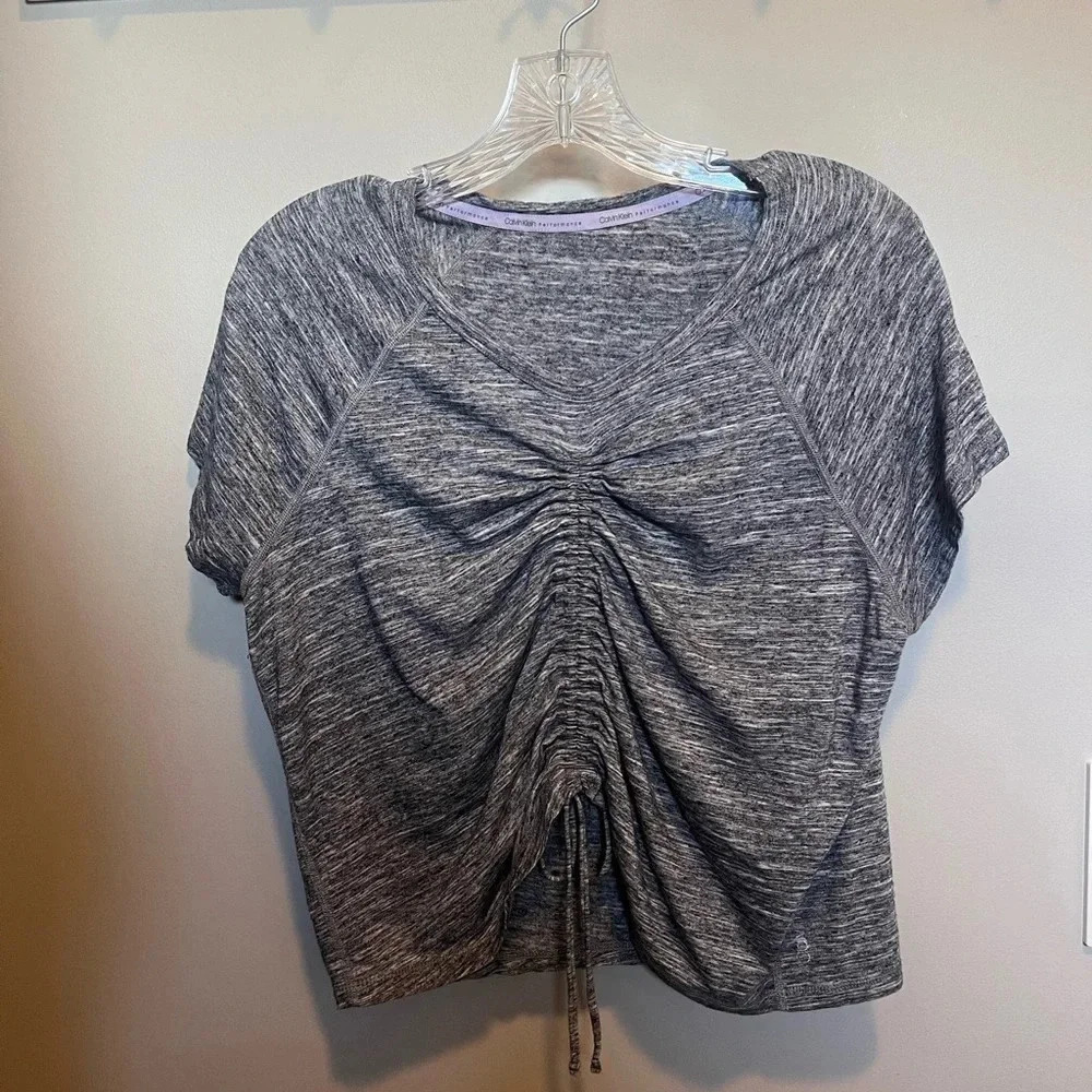 Calvin Klein Womens Performance Ruched-Front Cap-Sleeve Top - Picture 2 of 4